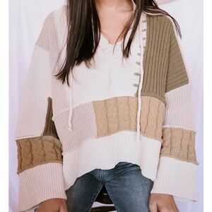 POL Patchwork Chunky Knit Color Block Sweater